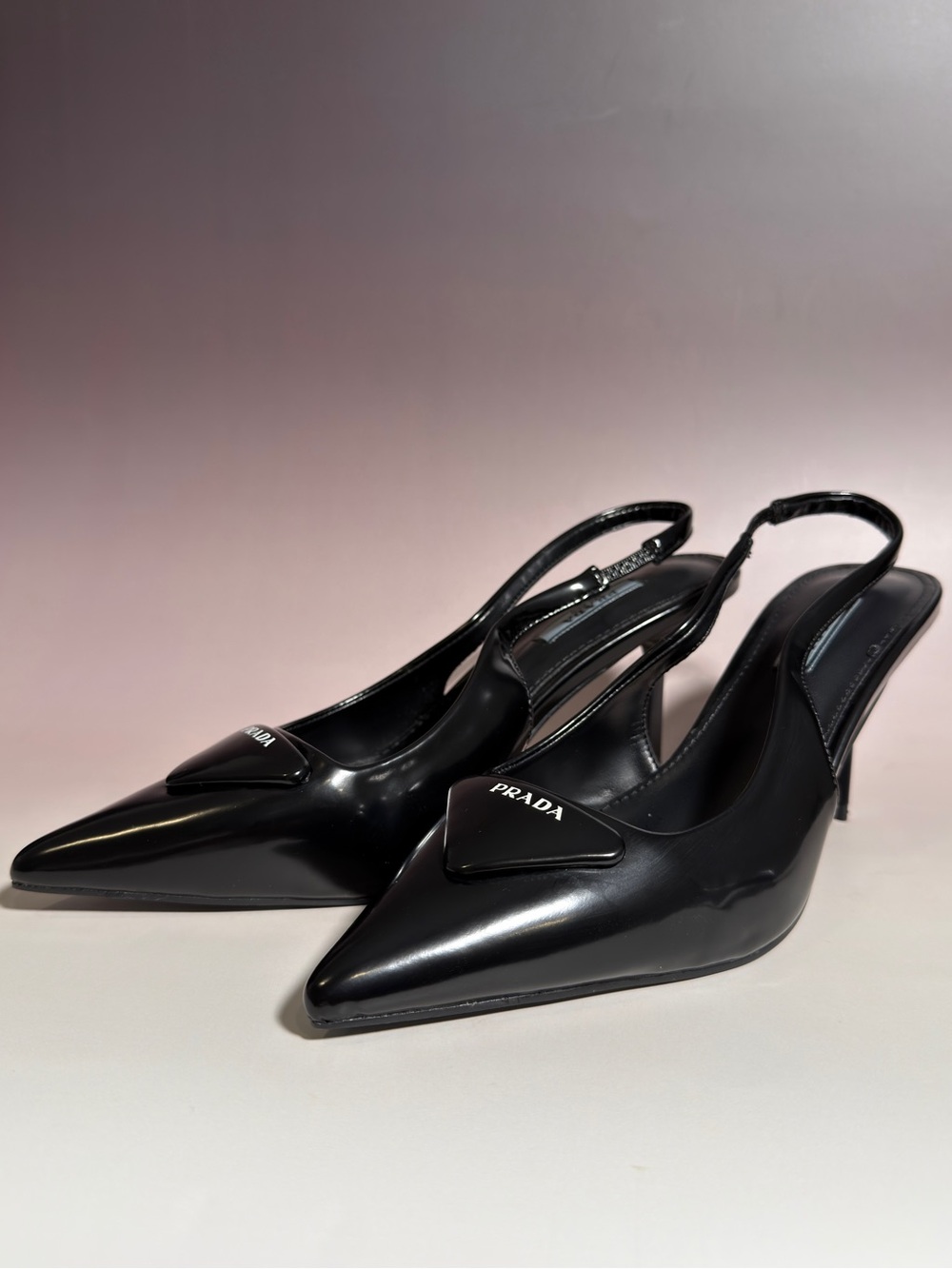 Black Patent Faux Leather Pointed Slingback Pumps